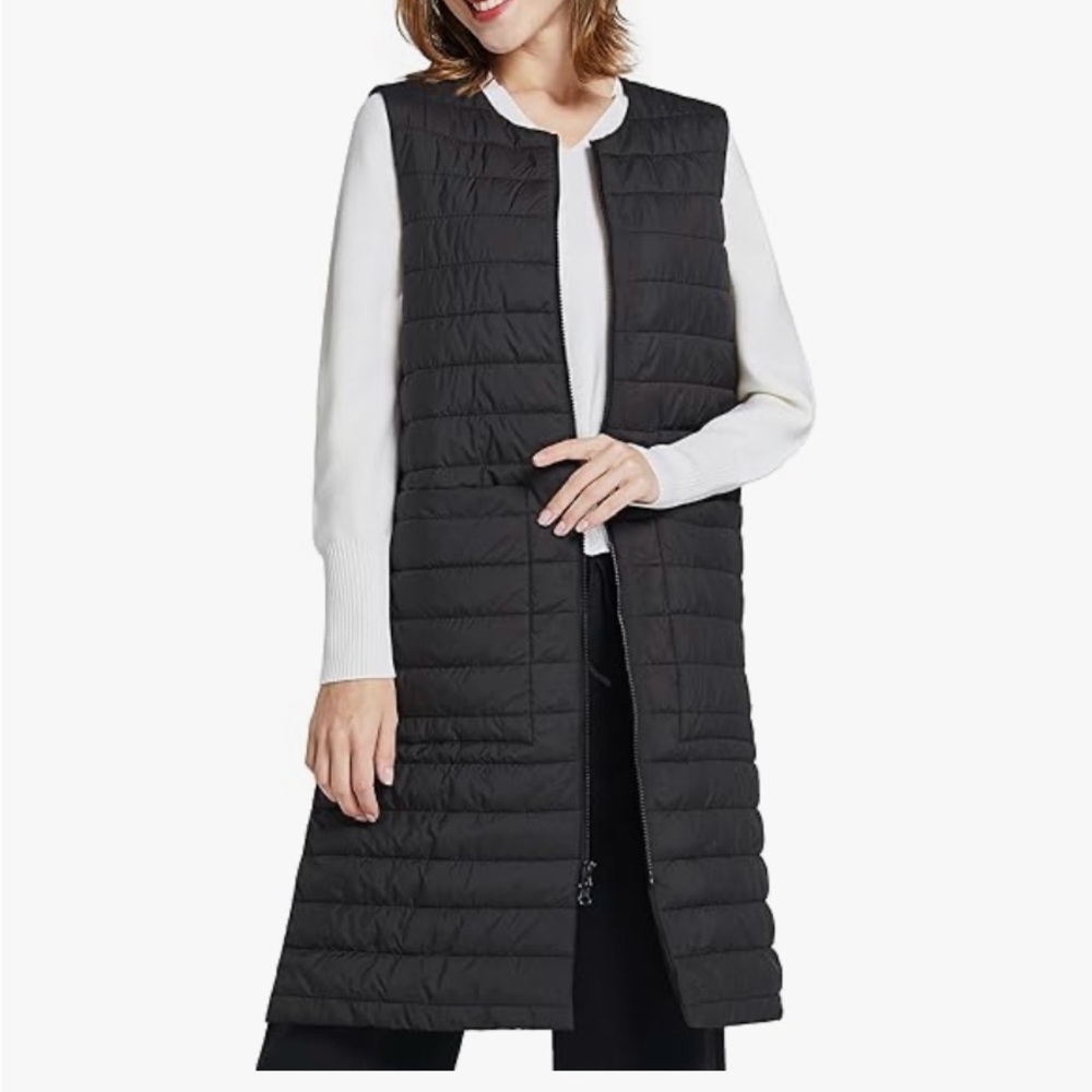 Black Quilted Long Vest